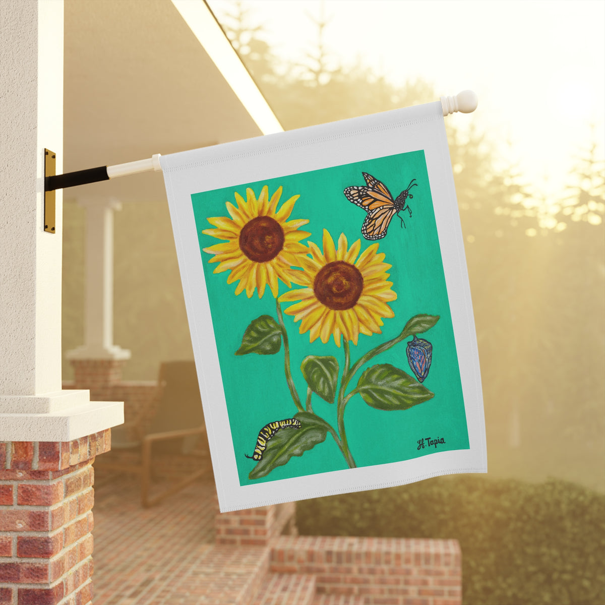 Sunflower & Butterflies Garden Flag — Decorative Outdoor House Banner