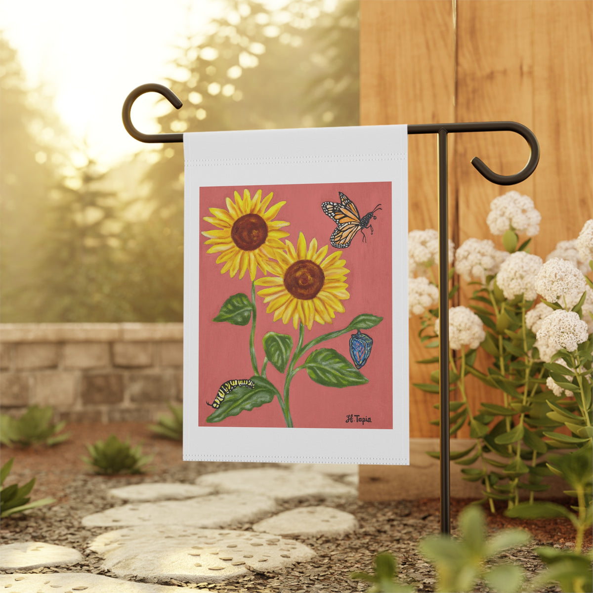 Sunflower & Butterflies Garden Flag — Decorative Outdoor House Banner