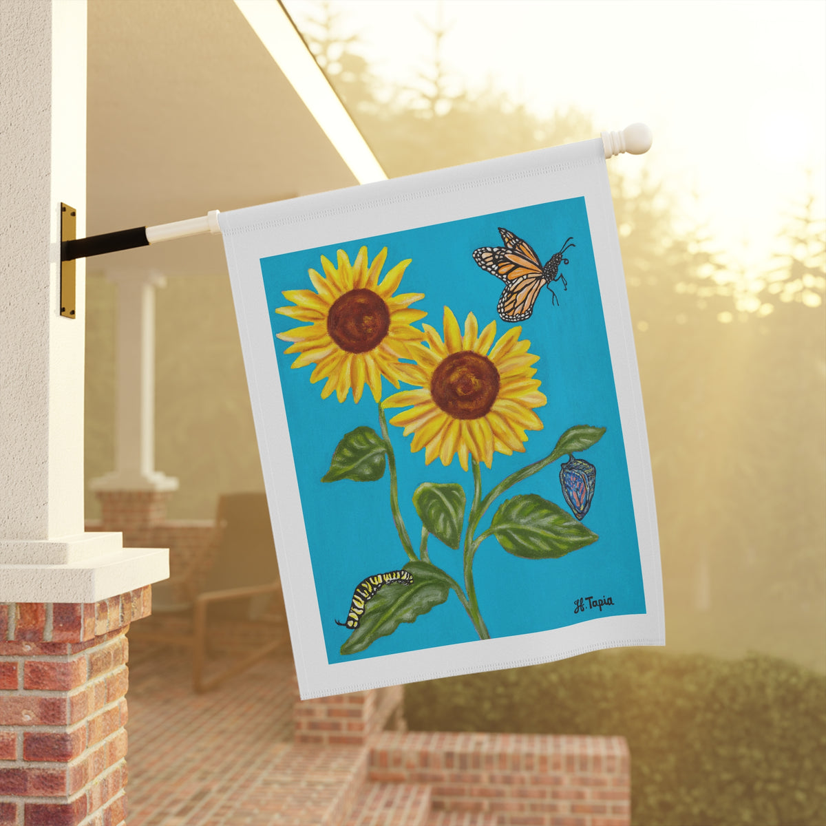 Sunflower & Butterflies Garden Flag — Decorative Outdoor House Banner