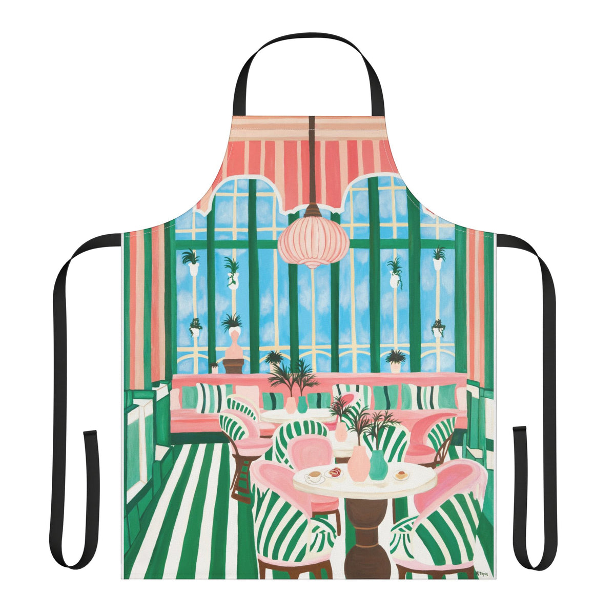 Cafe Con Leche Memories — Vintage Bistro Kitchen Apron with Pink & Green Stripe Design