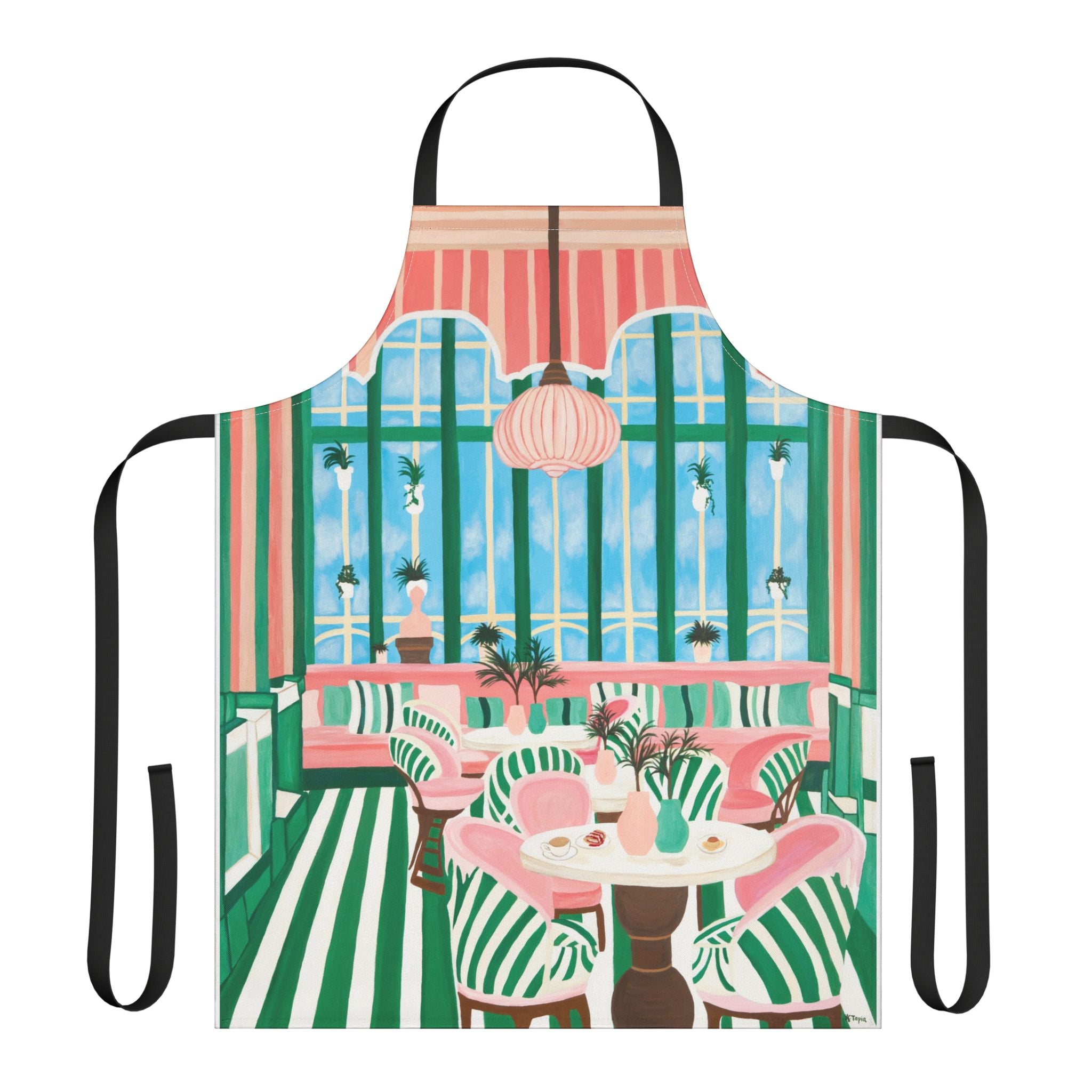 Copy of Cafe Con Leche Memories — Vintage Bistro Kitchen Apron with Pink & Green Stripe Design