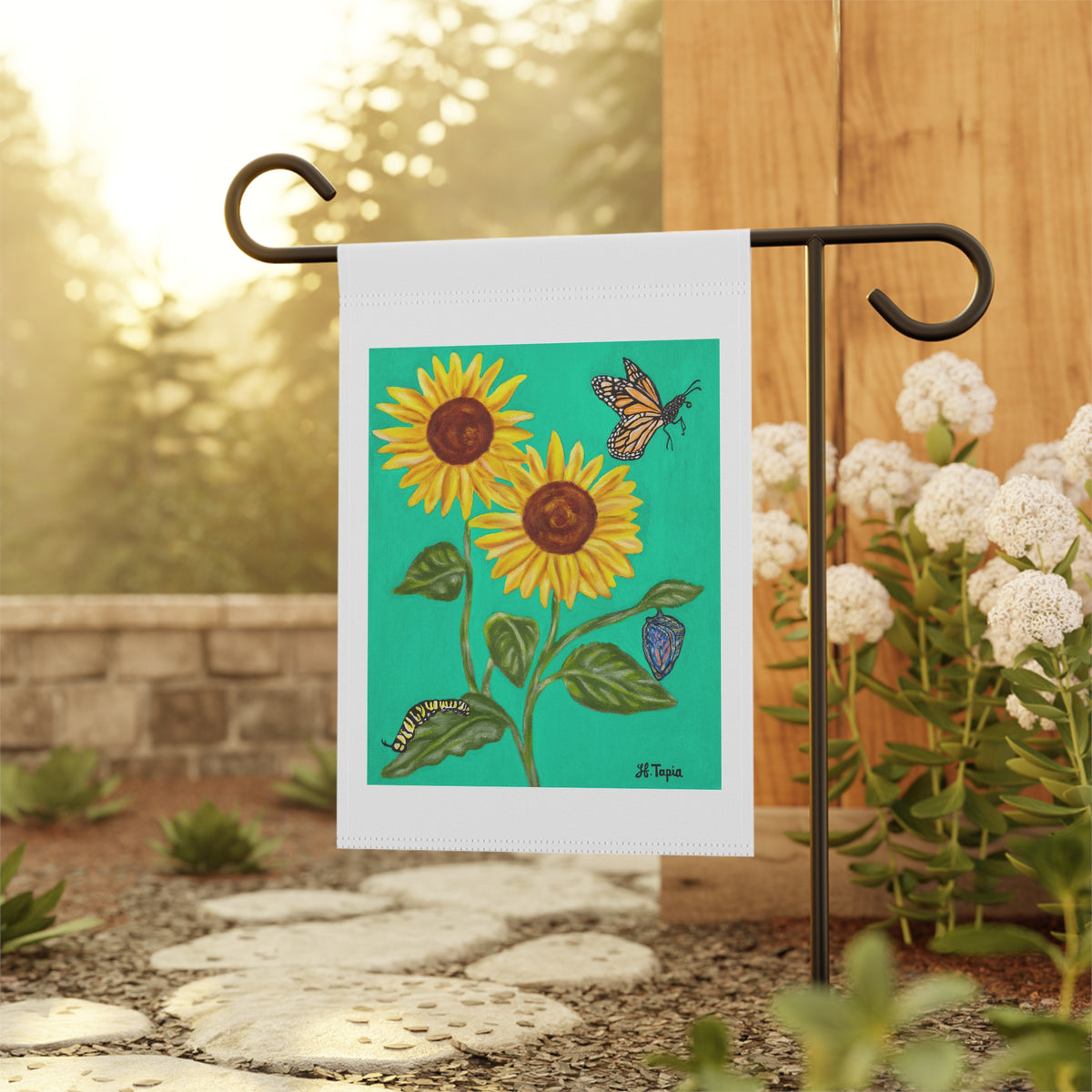 Sunflower & Butterflies Garden Flag — Decorative Outdoor House Banner