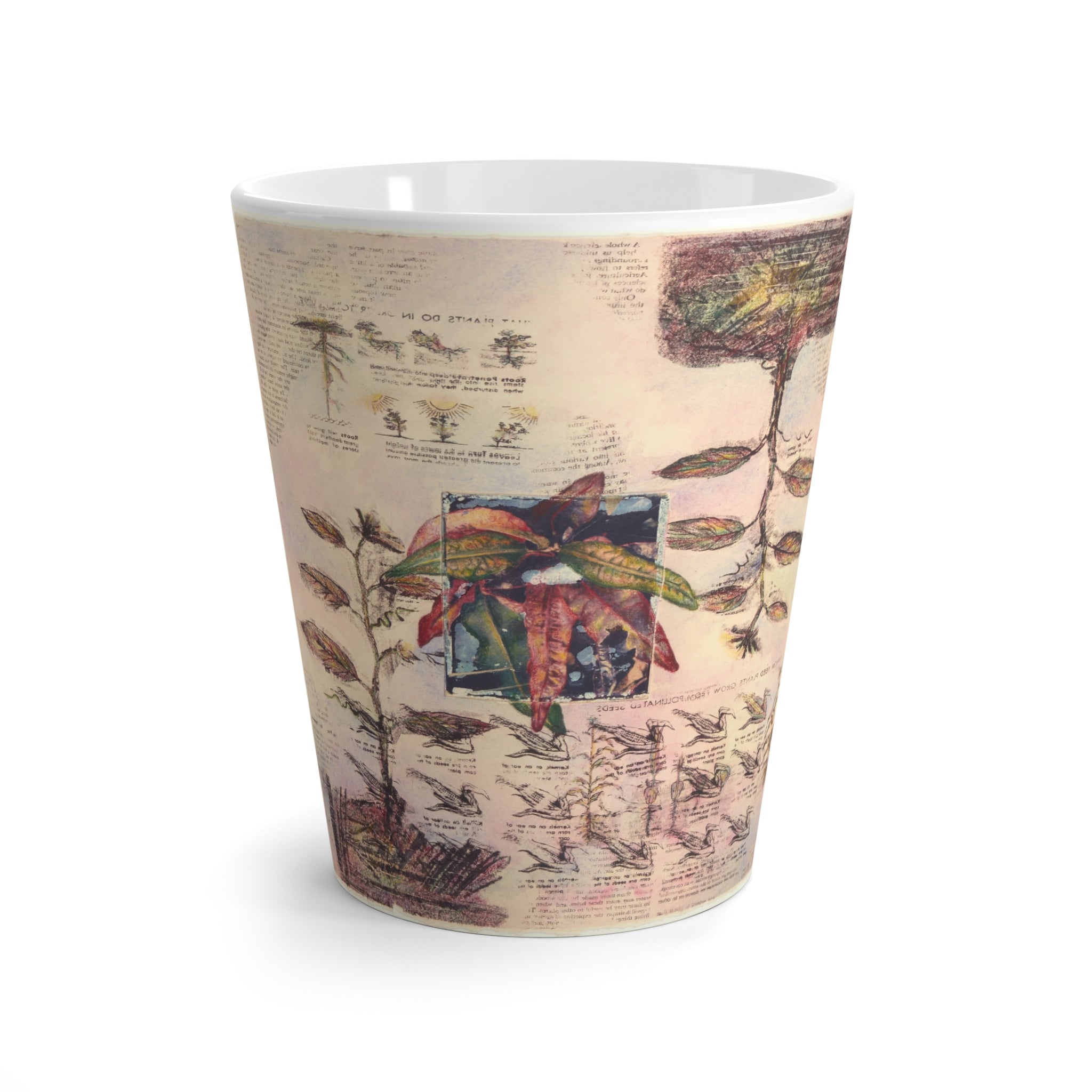 Botanical Sketch Latte Mug — Vintage Floral Illustration Coffee Cup