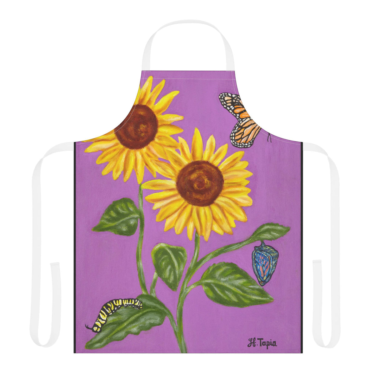 Sunflower & Monarch Apron — Floral Kitchen Apron with Butterflies