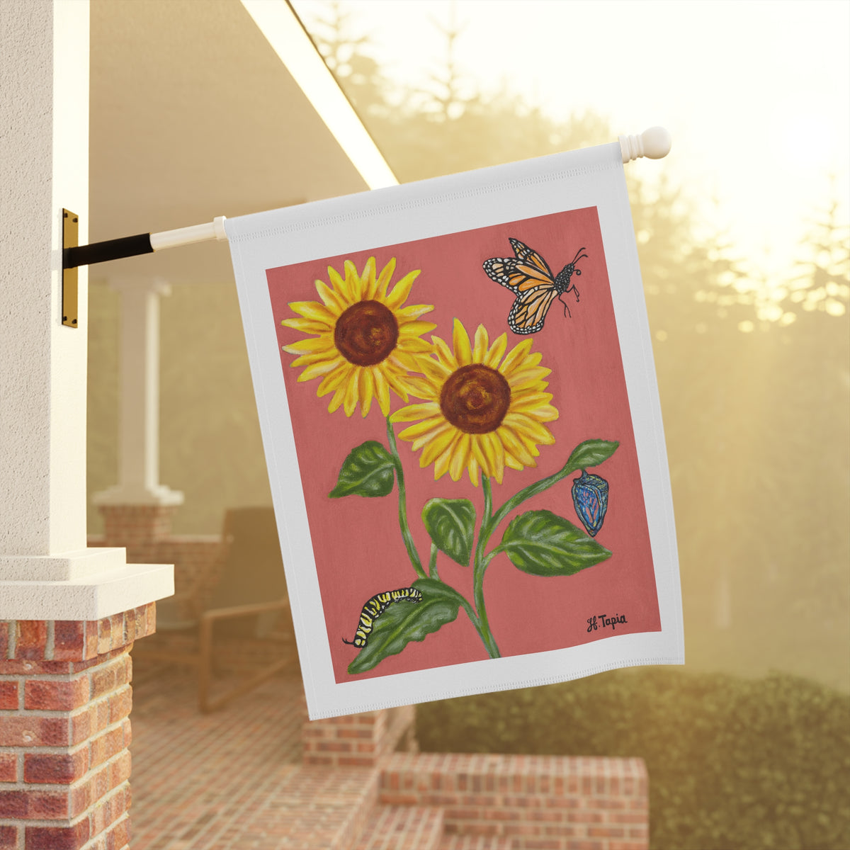 Sunflower & Butterflies Garden Flag — Decorative Outdoor House Banner