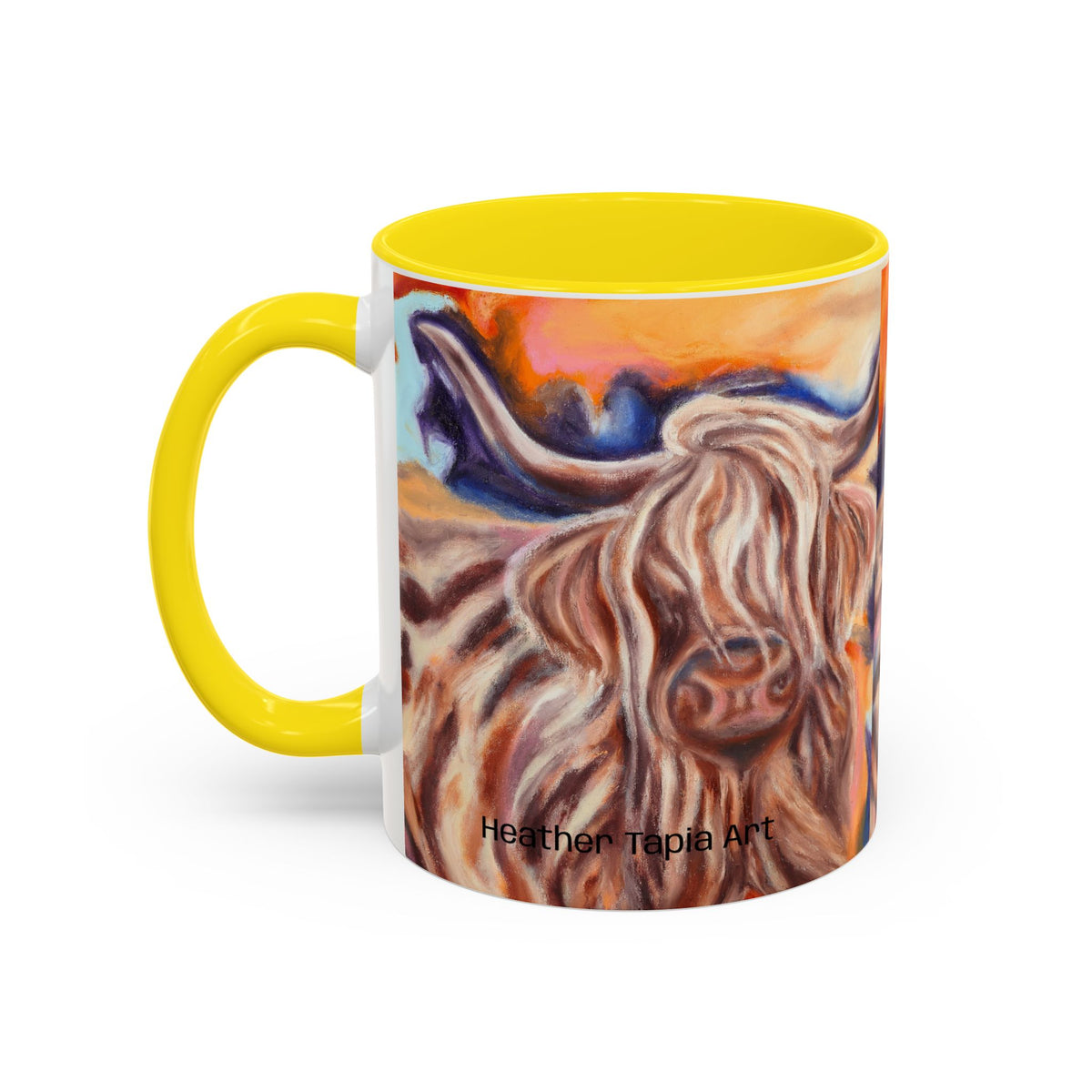 Highland Cow Accent Coffee Mug – Colorful Highland Cattle Art (11/15oz)