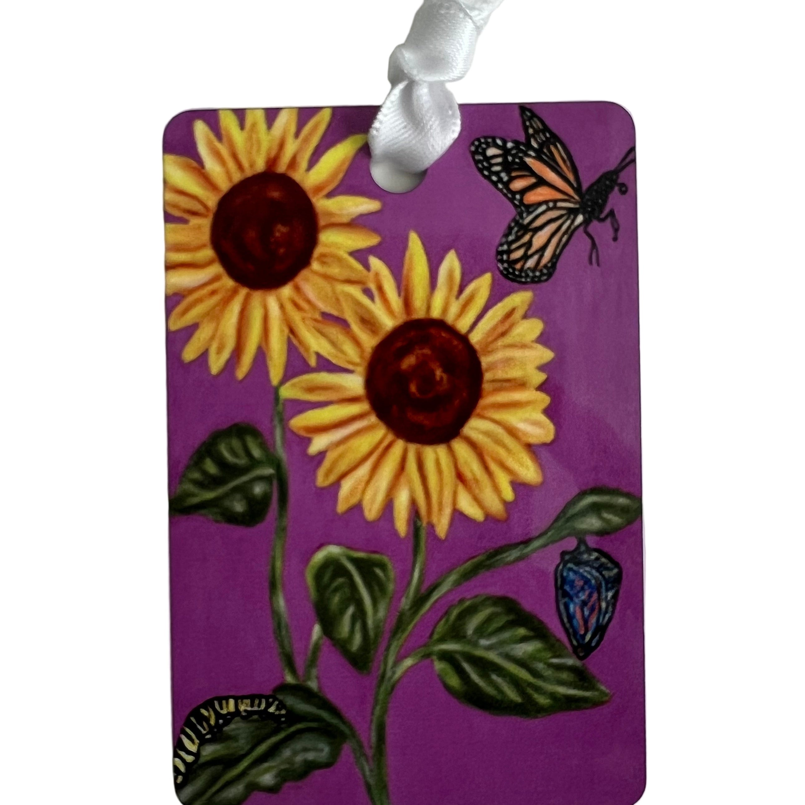 Sunflower ornament on purple background (rectangle shape)