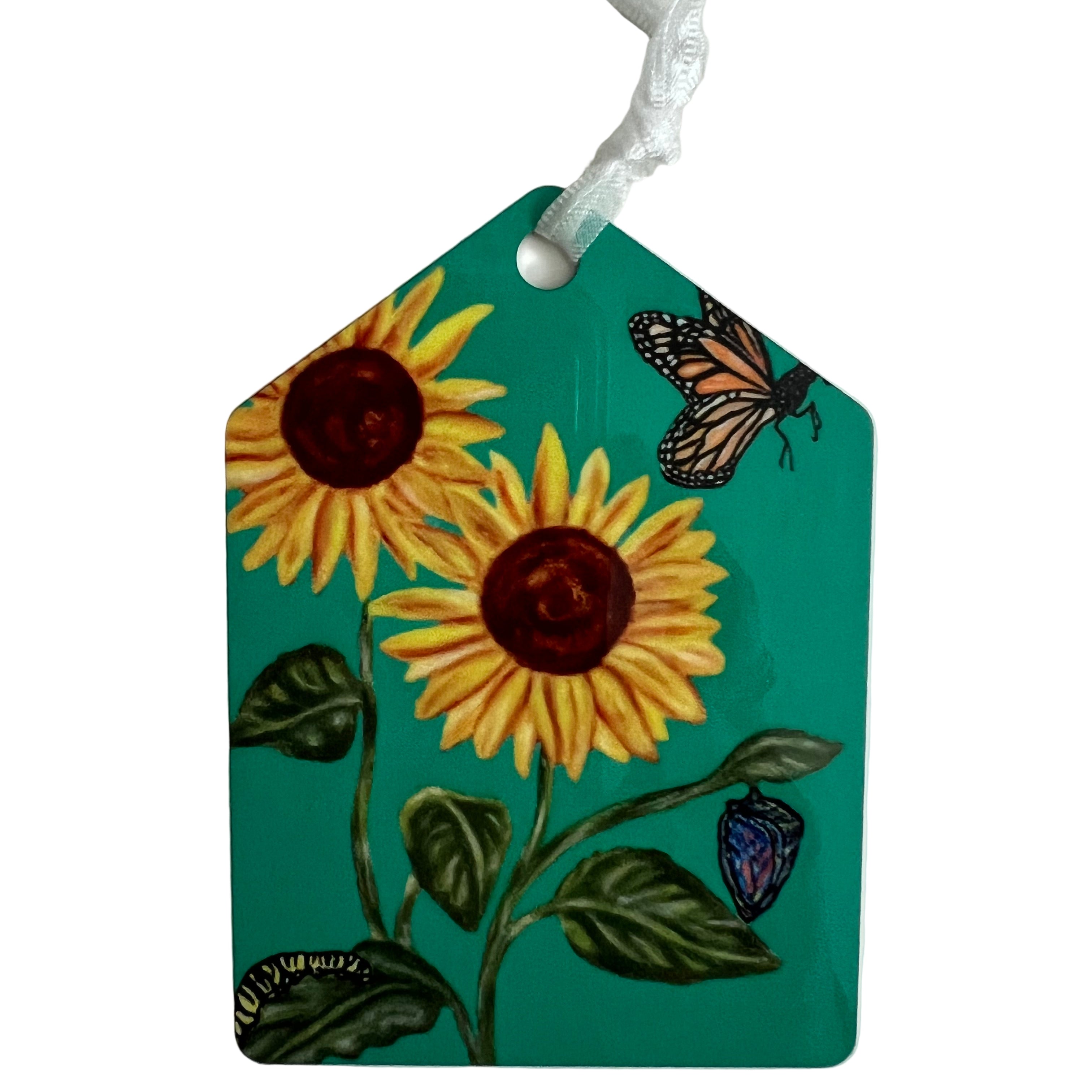 Sunflower ornament on green background (pentagon shaped)