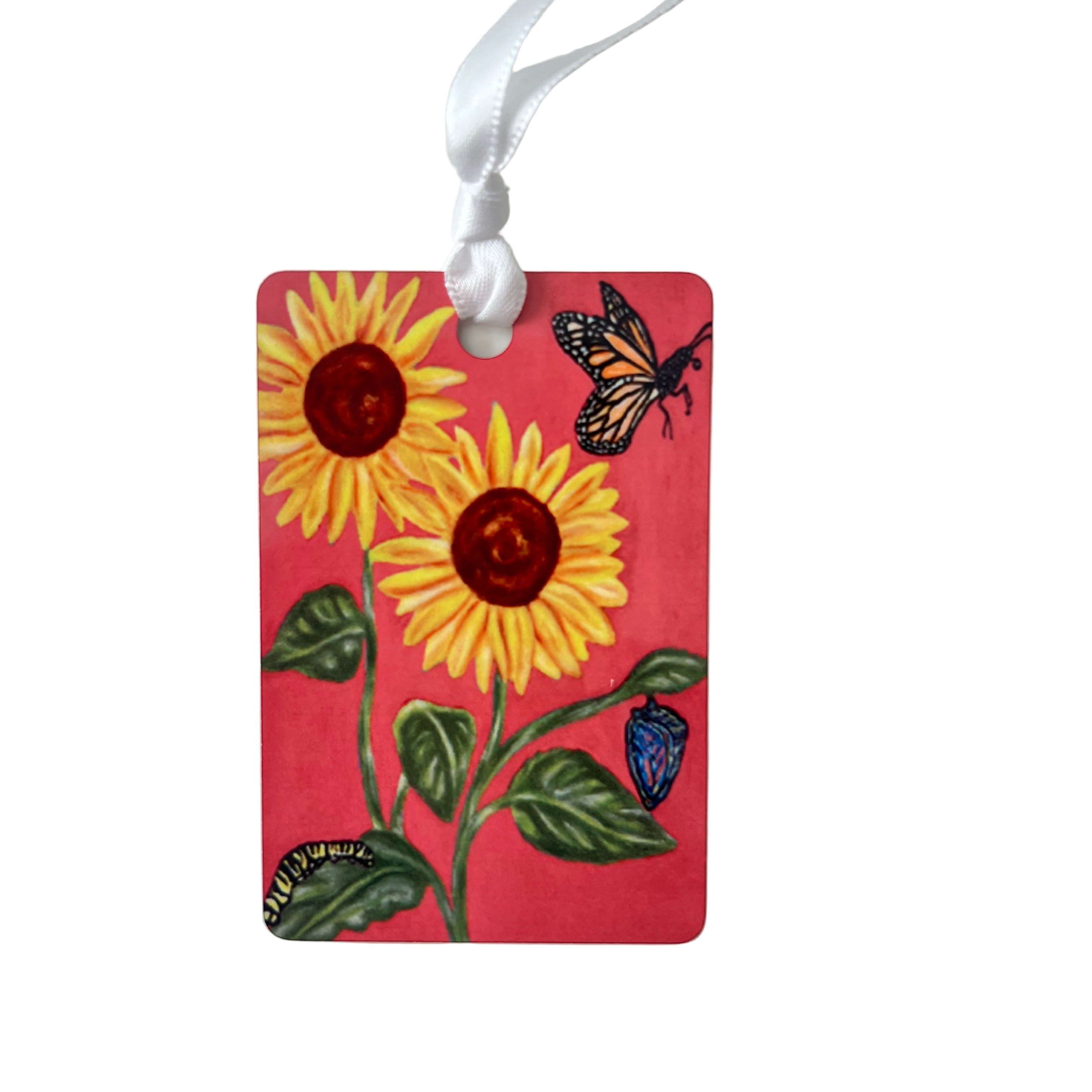 Sunflower ornament with coral background (rectangle shape)