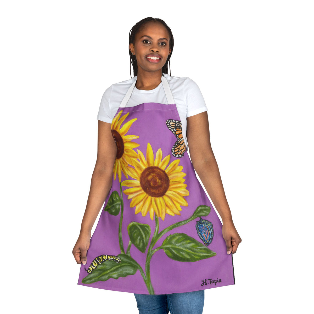 Sunflower & Monarch Apron — Floral Kitchen Apron with Butterflies