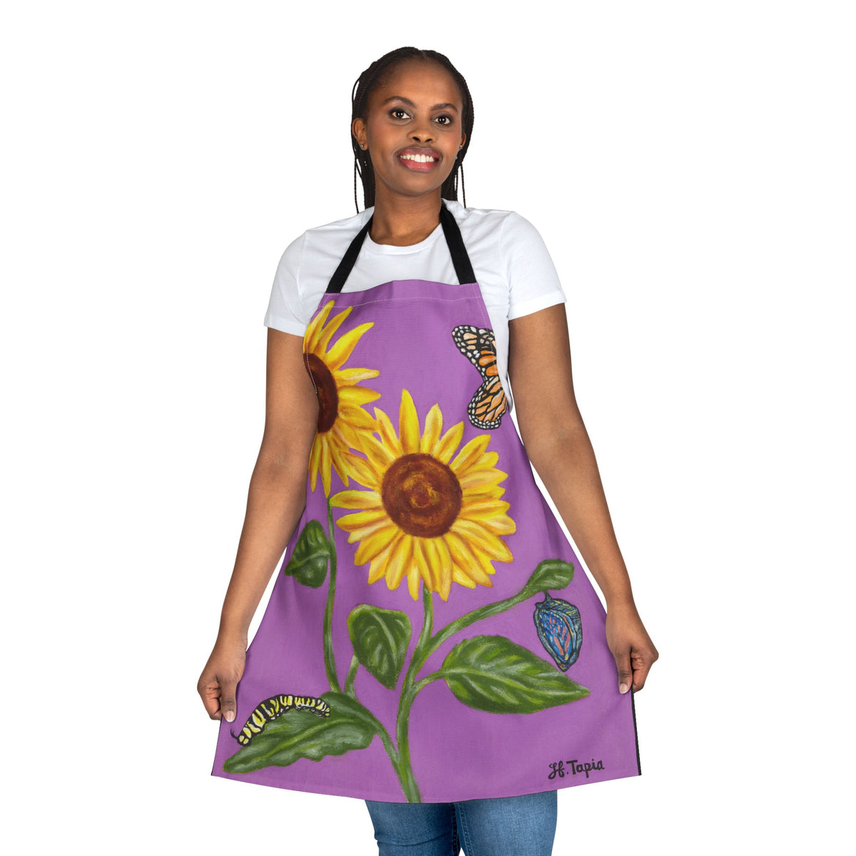 Sunflower & Monarch Apron — Floral Kitchen Apron with Butterflies