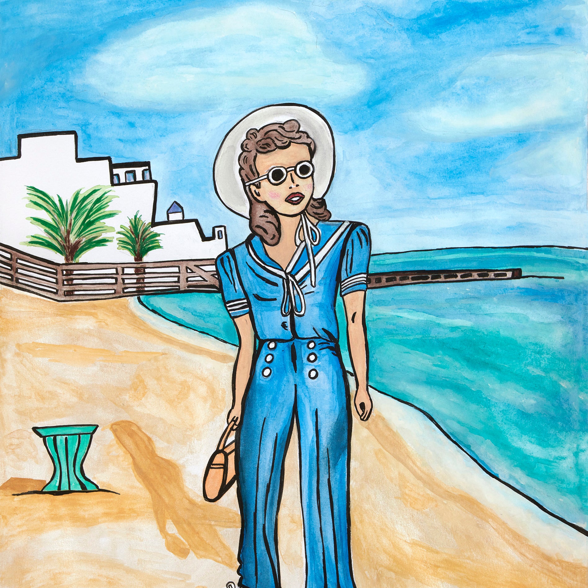 Gloria on the Golden Sands of Miami.  11” x 14” plus frame and matting