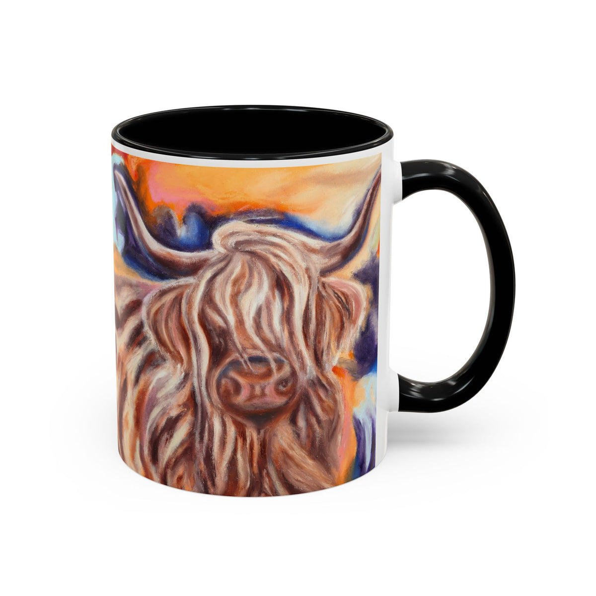 Highland Cow Accent Coffee Mug – Colorful Highland Cattle Art (11/15oz)