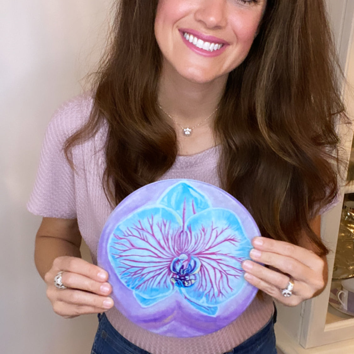 Blue orchid glass cutting board