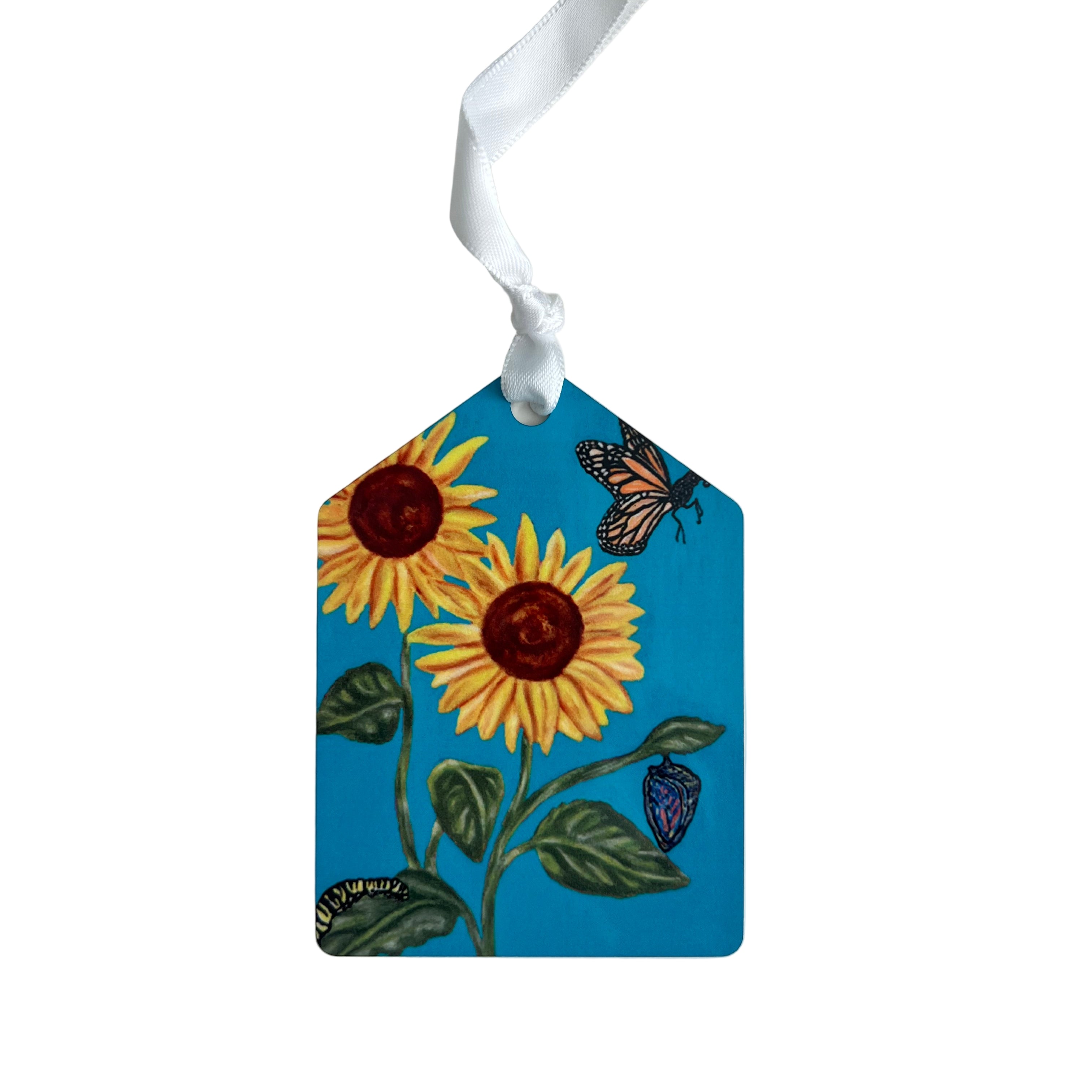 Sunflower ornament with blue background (on pentagon shape)
