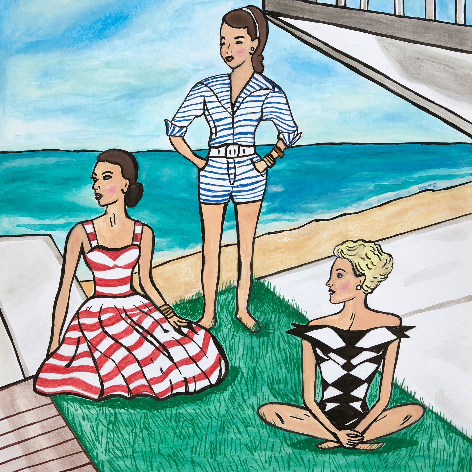 The Miami Three — “Lillian, Marlene & Angela” 11” x 14” plus frame and matting