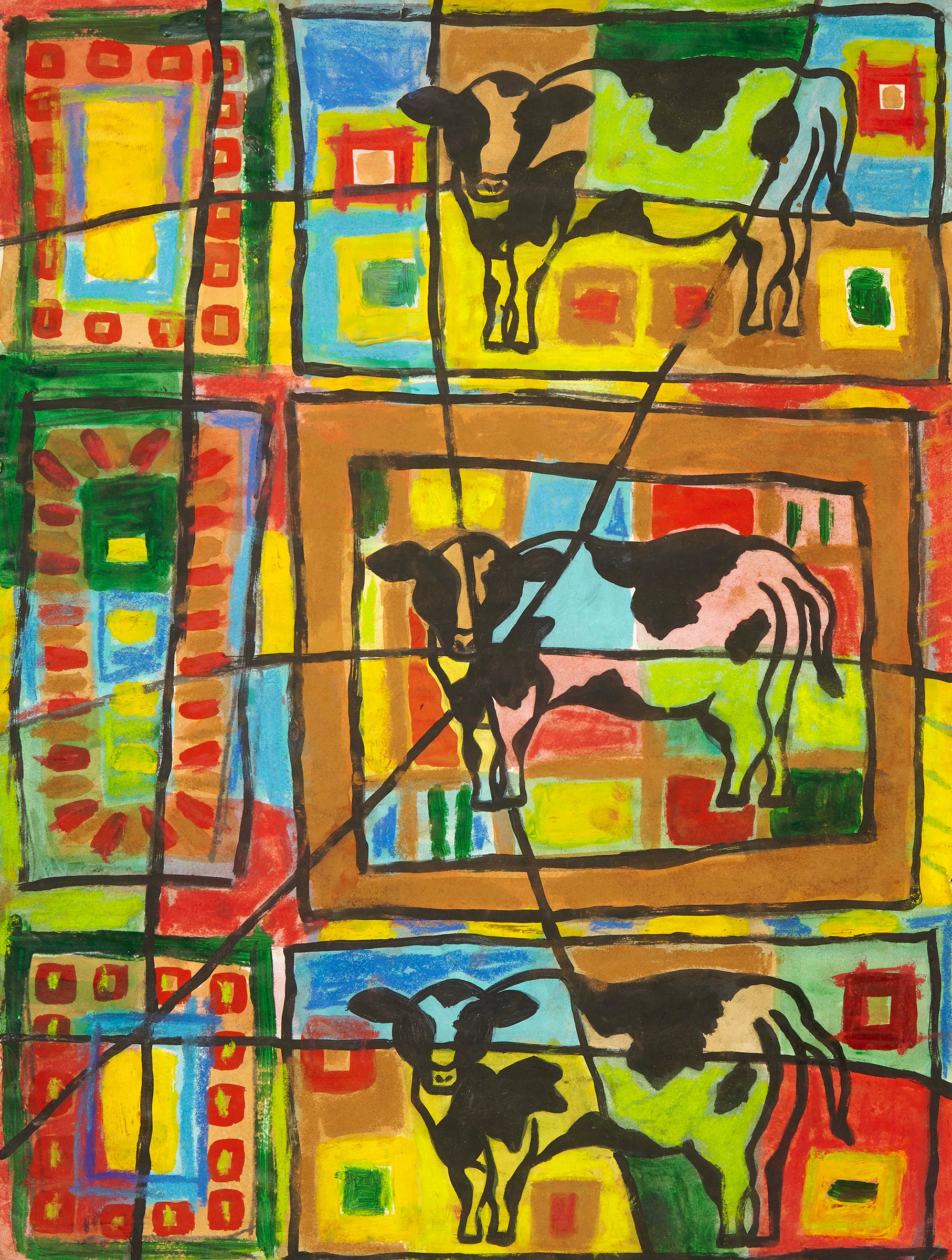 Cows on bright background paper print