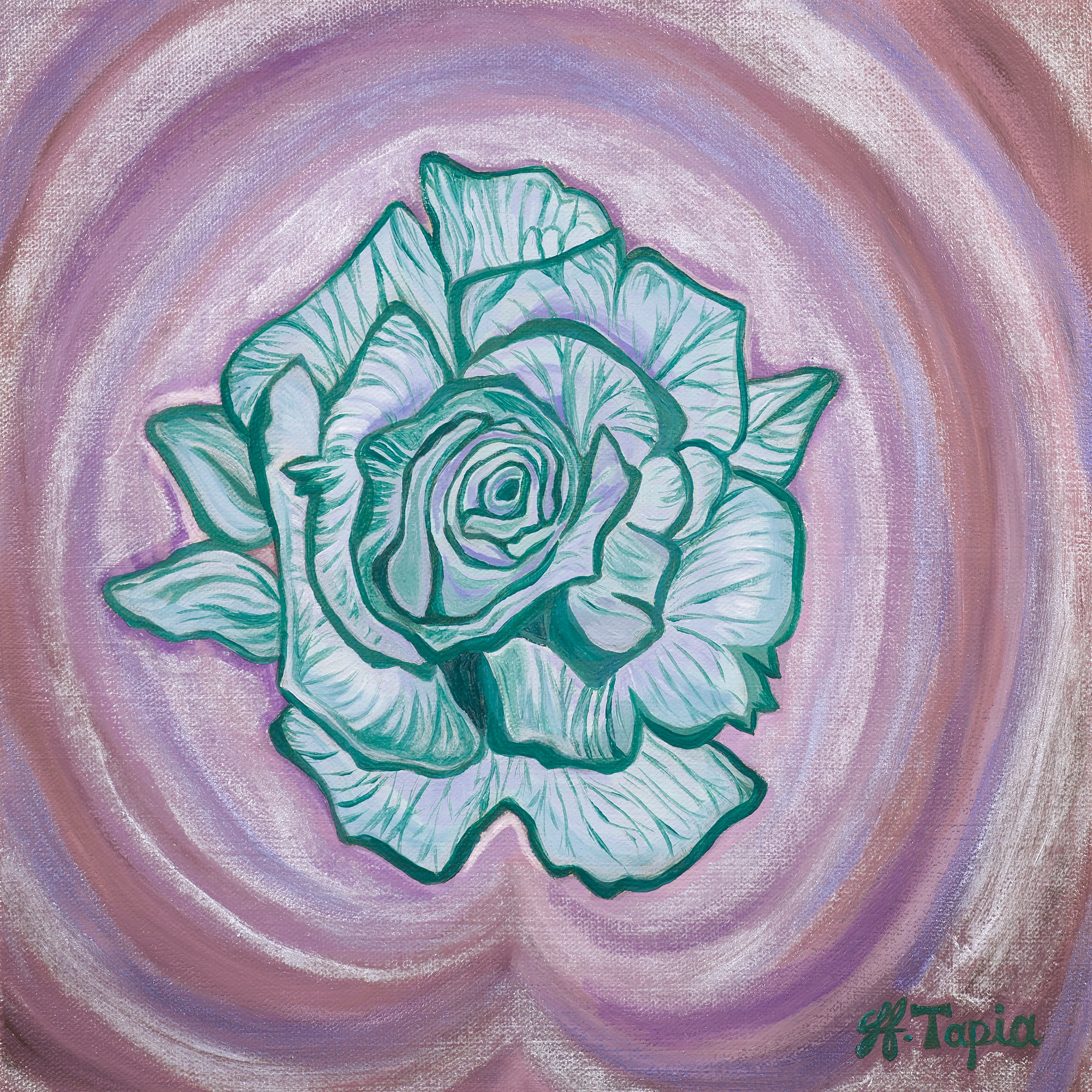 Blue rose on 10" x 10" canvas print with hand painted details